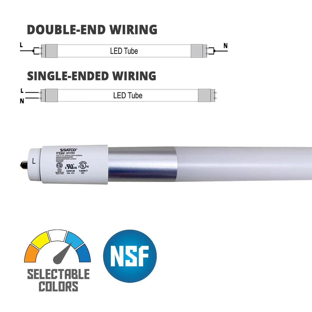 10 Pack - 6ft T8 LED Bulb, 3400lm, 40K|50K|65K, Fa8 Base, Ballast Bypass, Single|Dual End
