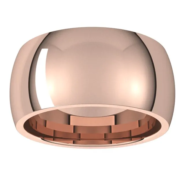 10K Rose Gold Domed Comfort Fit Wedding Band, 10 mm Wide