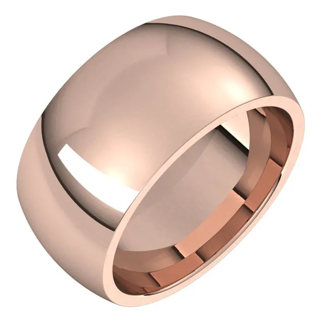 10K Rose Gold Domed Comfort Fit Wedding Band, 10 mm Wide