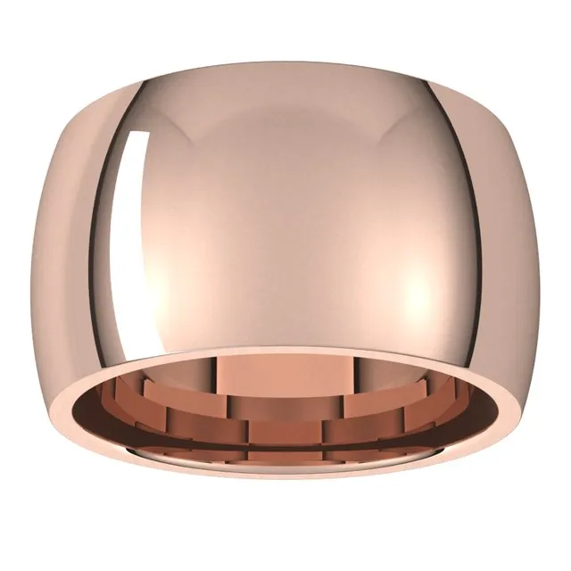 10K Rose Gold Domed Comfort Fit Wedding Band, 12 mm Wide