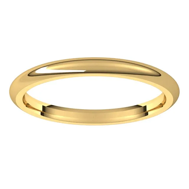 10K Yellow Gold Domed Comfort Fit Wedding Band, 2 mm Wide