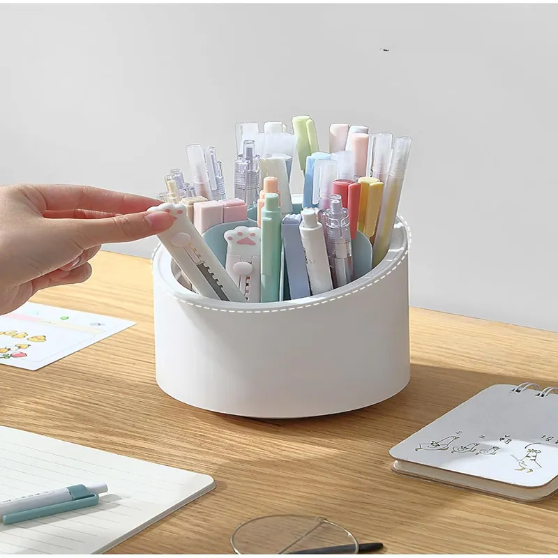360° Rotary Cosmetic Brush Storage Bucket-Ra-10 White