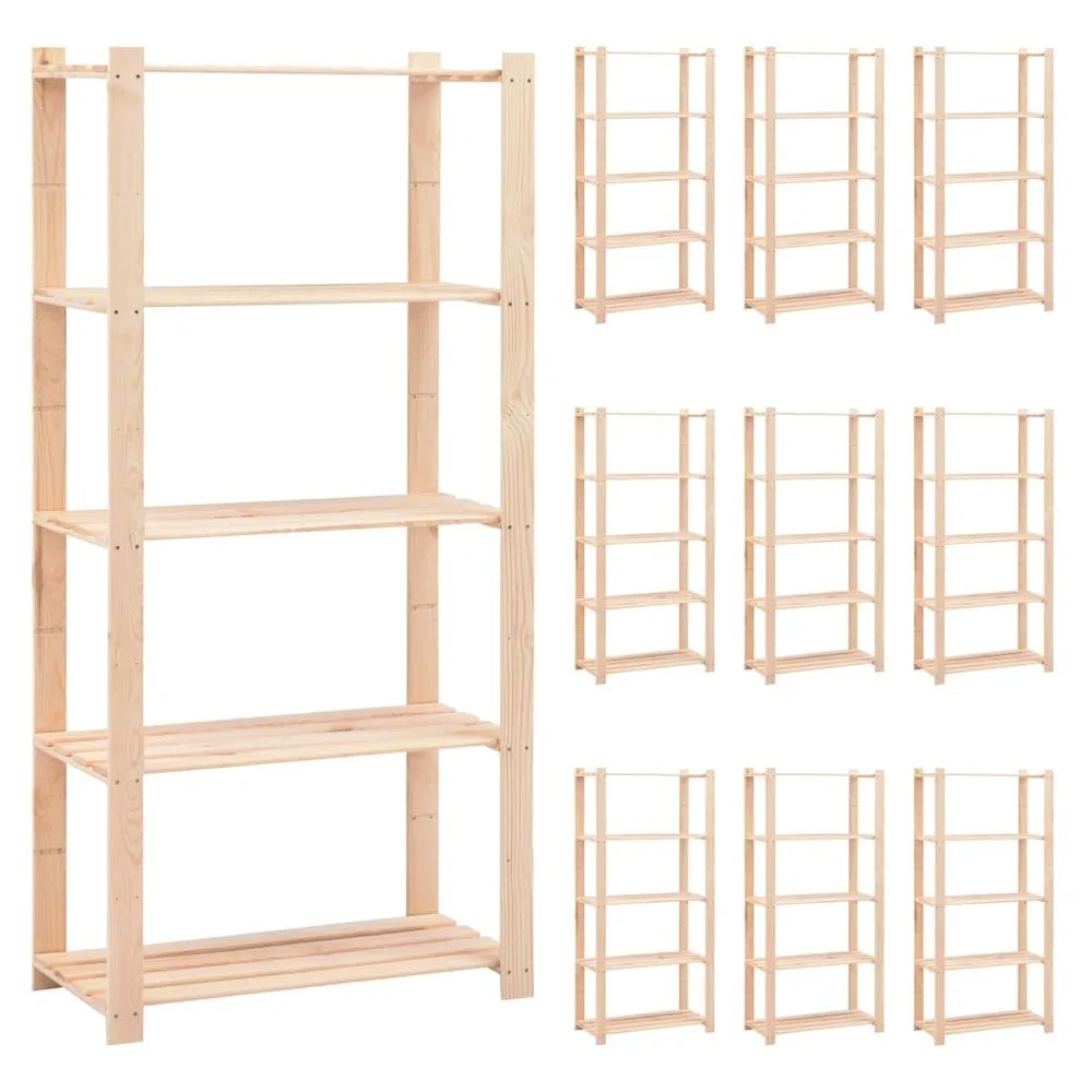 5 Tier Shelving Units - Solid Pinewood Storage Racks