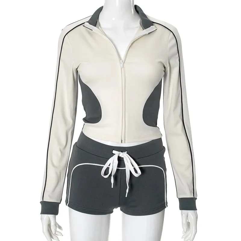 Athletic 2-Piece Fitness High-Collar Top with Shorts