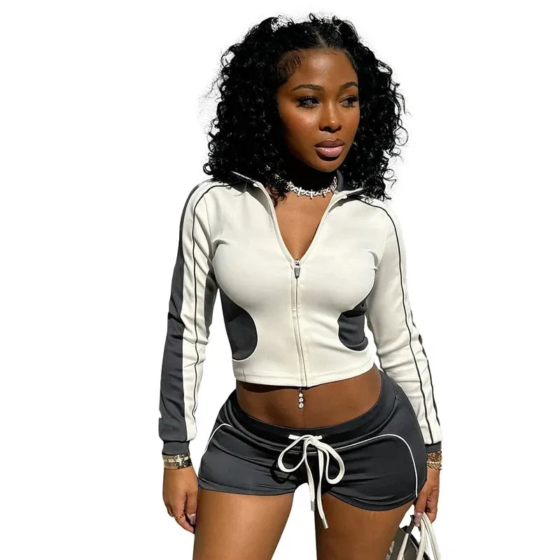 Athletic 2-Piece Fitness High-Collar Top with Shorts