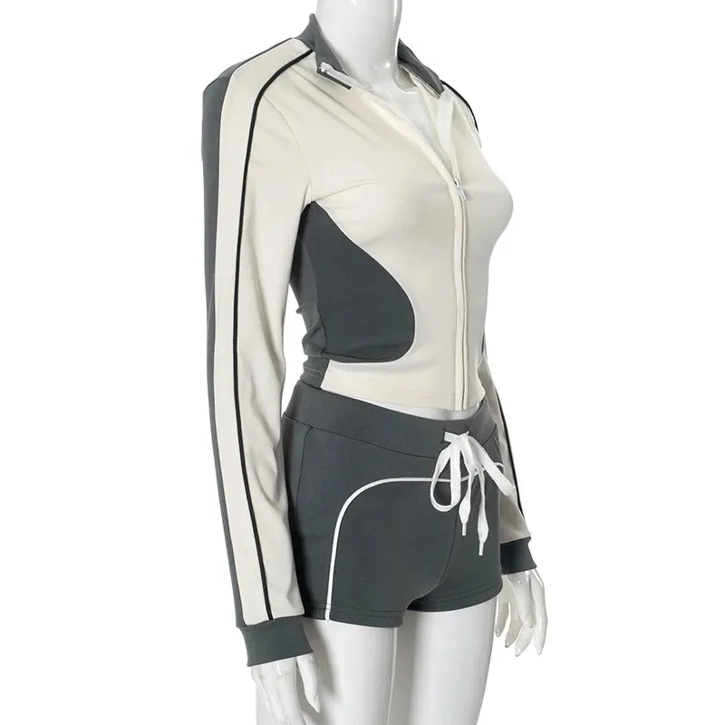 Athletic 2-Piece Fitness High-Collar Top with Shorts
