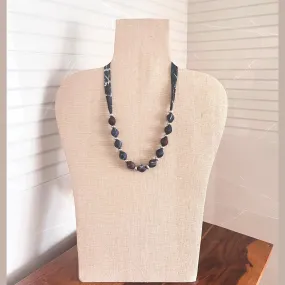 Beaded Ajrakh Necklace | Minimalist Design | Hand Crafted | Adjustable | Indigo