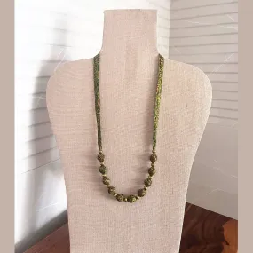Beaded Fabric Necklace | Minimalist Design | Hand Crafted | Adjustable | Green Yellow