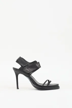 Black Leather Velcro Strap Heel