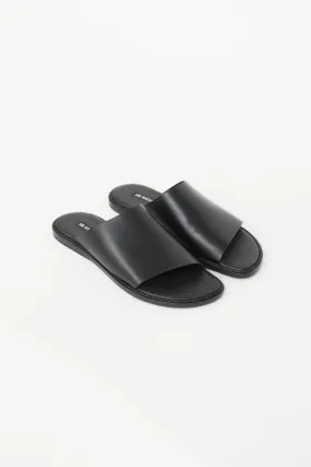 Black Leather Wide Strap Slide