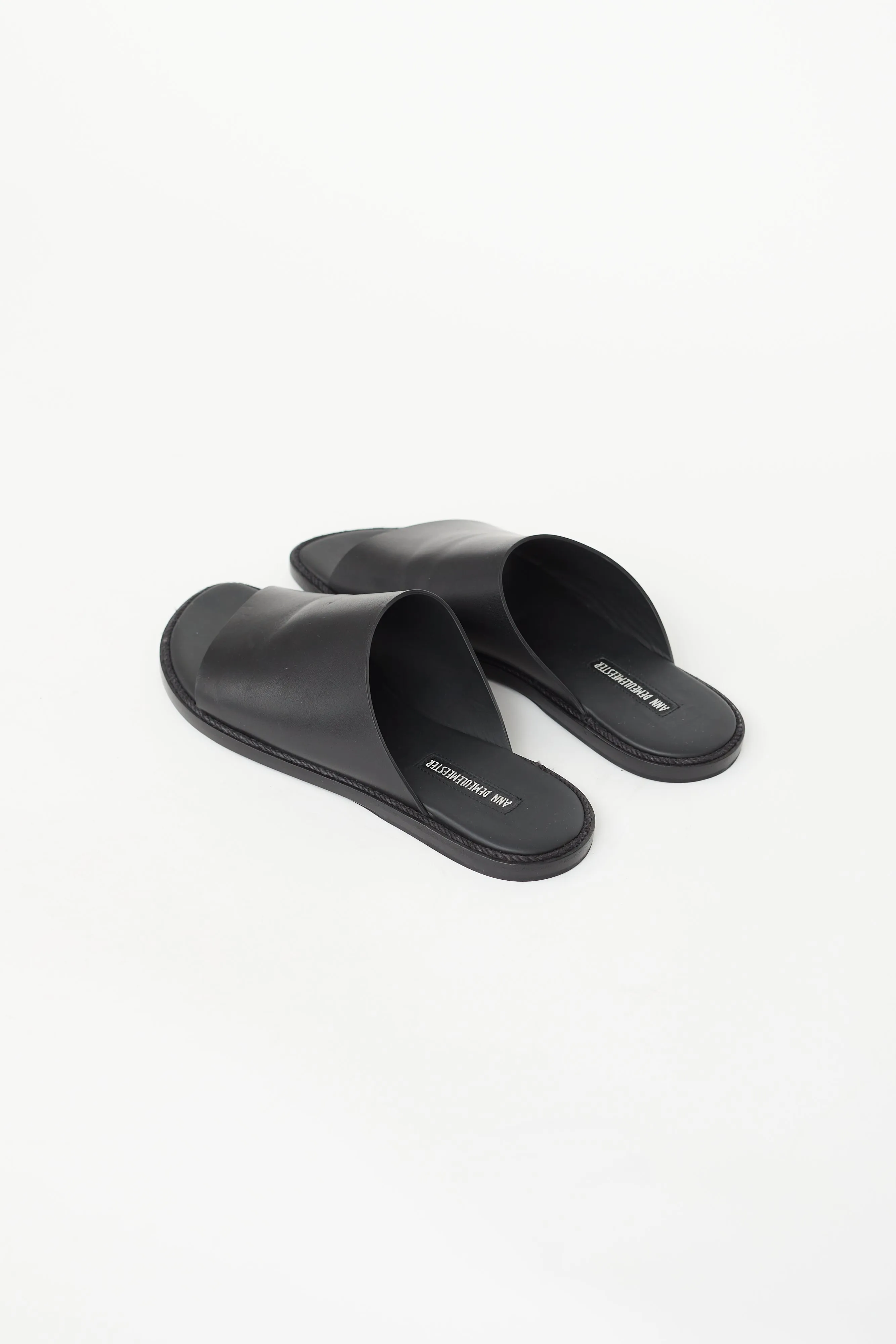 Black Leather Wide Strap Slide