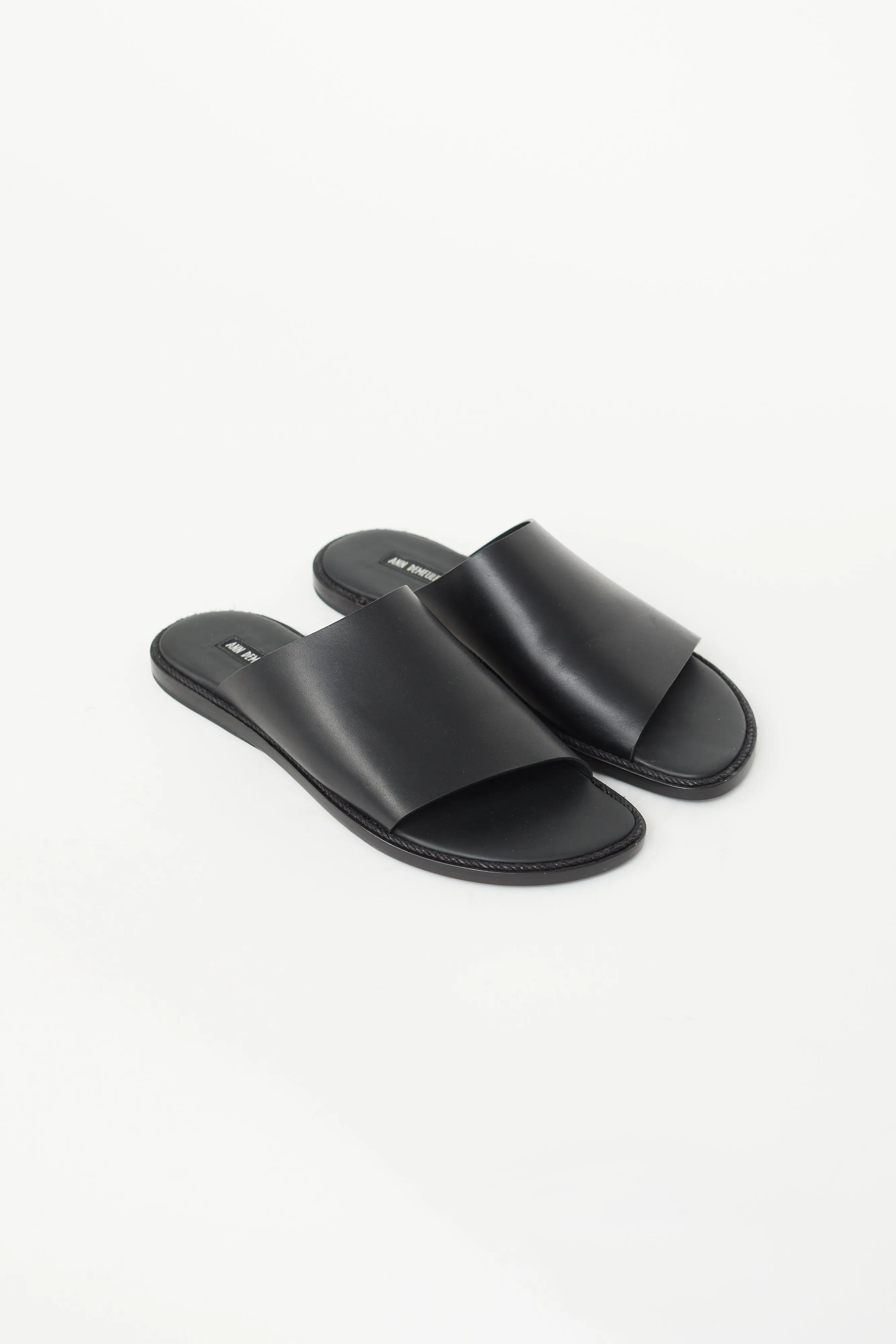 Black Leather Wide Strap Slide