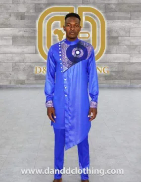 Blue Agbada Suite with Ankara design