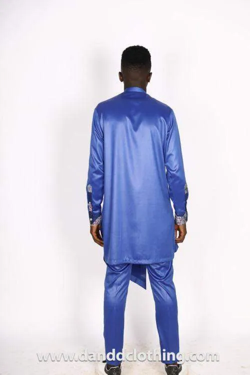 Blue Agbada Suite with Ankara design