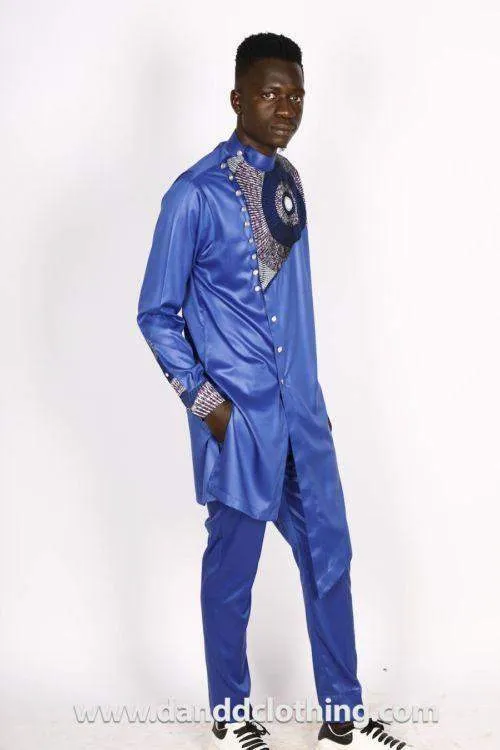 Blue Agbada Suite with Ankara design