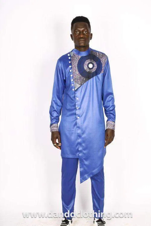 Blue Agbada Suite with Ankara design