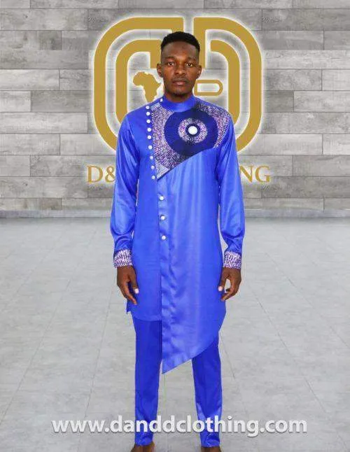 Blue Agbada Suite with Ankara design