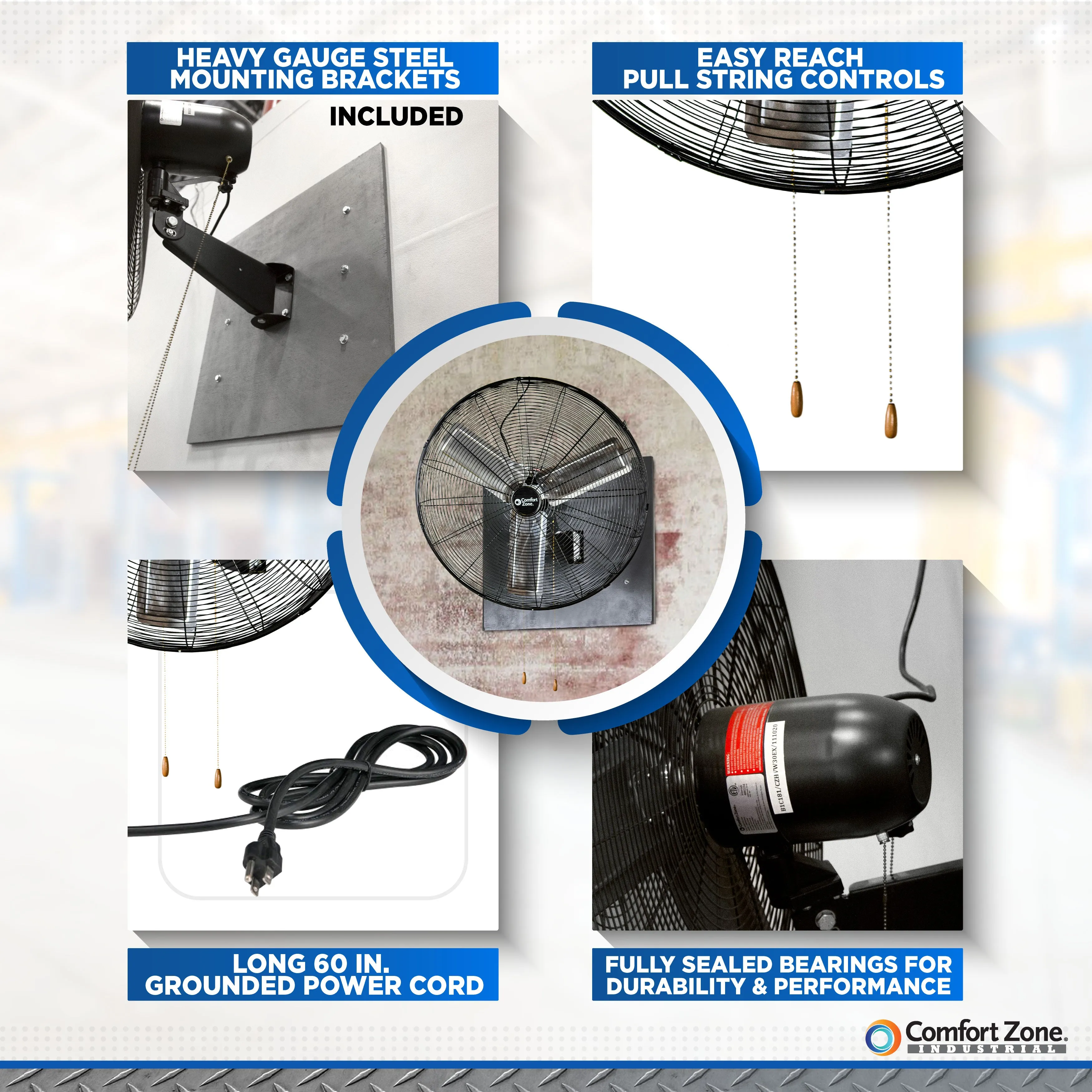 Comfort Zone 30" 2-Speed High-Velocity Industrial Wall Fan in Oscillating and Non-Oscillating Models