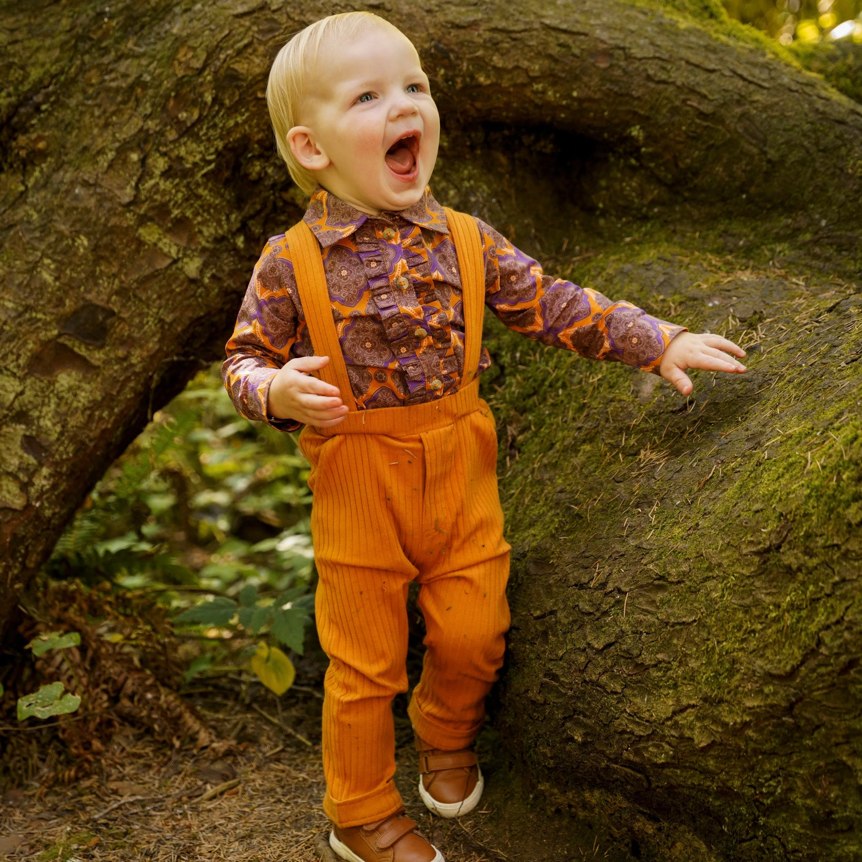cuffed suspender pant | spicy ginger | organic cotton wide rib