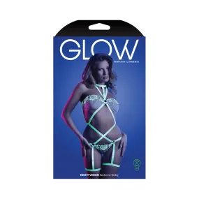 Fantasy Lingerie Glow Night Vision Glow-In-The-Dark Lace Strappy Teddy White M/L
