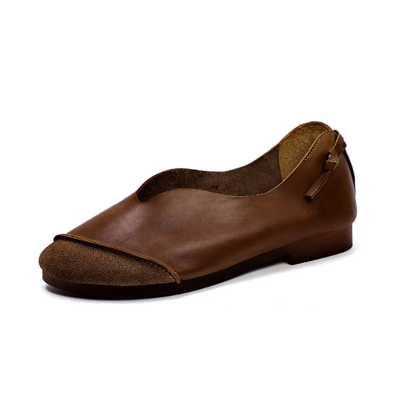 Handmade Retro Soft Leather Loafers Designers Flats For Women Khaki/Coffee/Brown