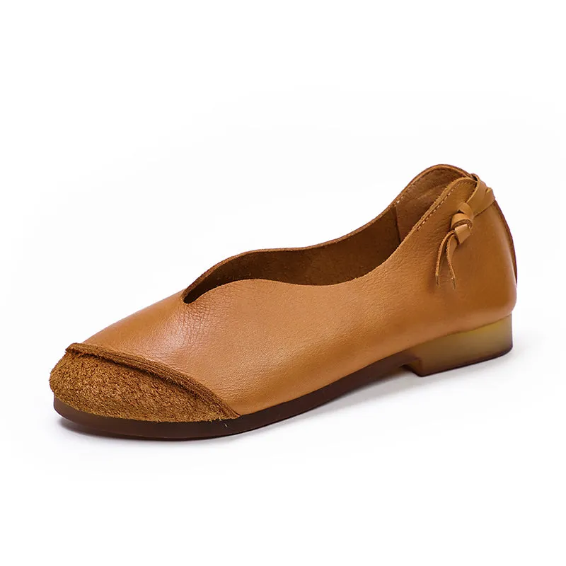 Handmade Retro Soft Leather Loafers Designers Flats For Women Khaki/Coffee/Brown