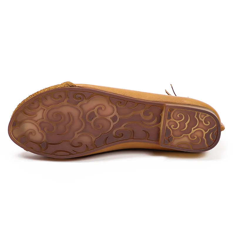 Handmade Retro Soft Leather Loafers Designers Flats For Women Khaki/Coffee/Brown