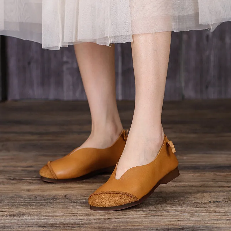 Handmade Retro Soft Leather Loafers Designers Flats For Women Khaki/Coffee/Brown