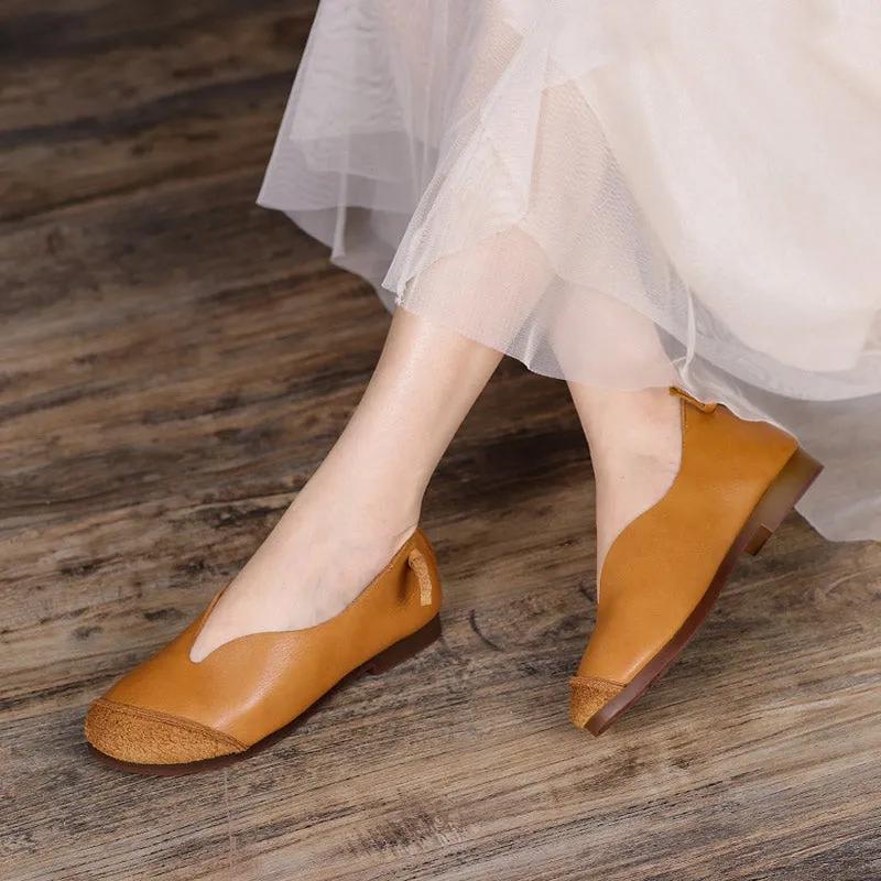 Handmade Retro Soft Leather Loafers Designers Flats For Women Khaki/Coffee/Brown