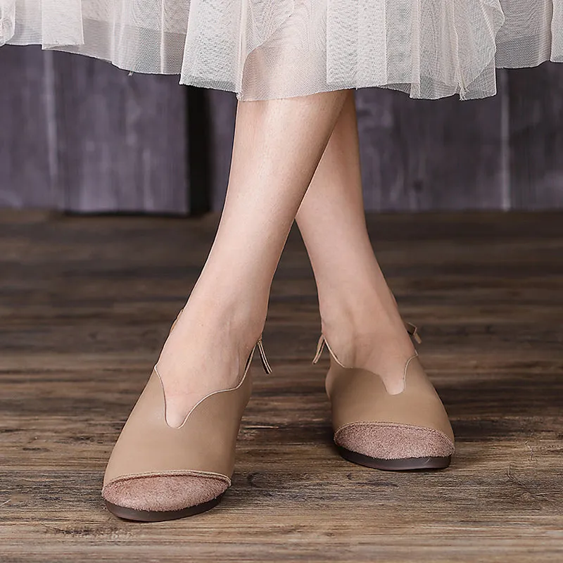 Handmade Retro Soft Leather Loafers Designers Flats For Women Khaki/Coffee/Brown
