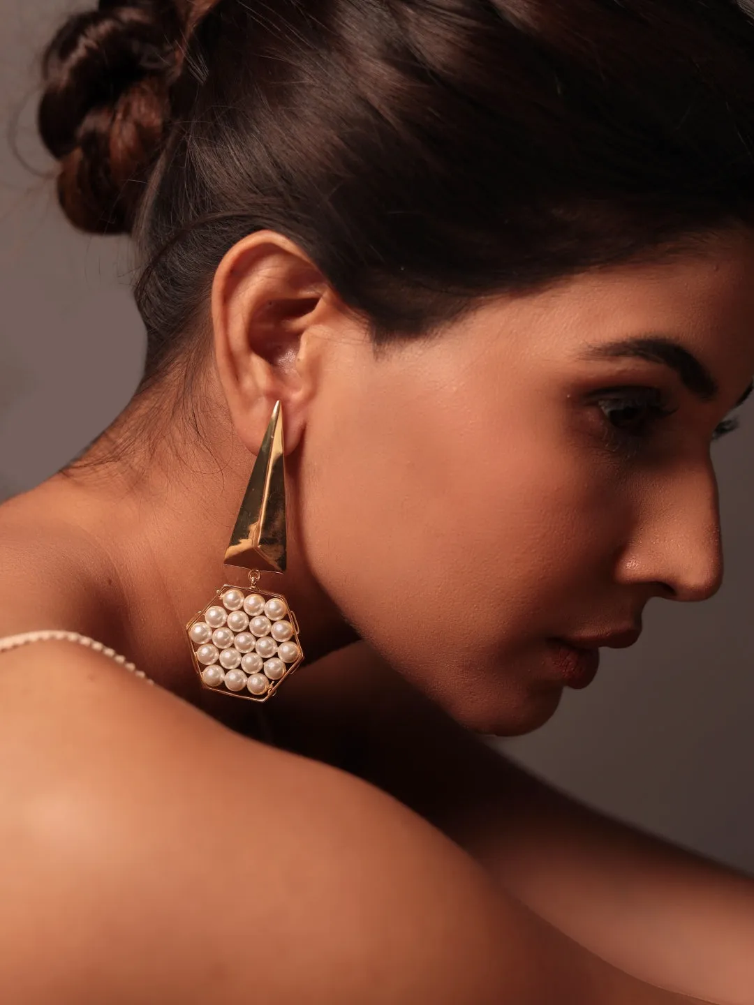 Hexagon Harmony Pearl Earrings