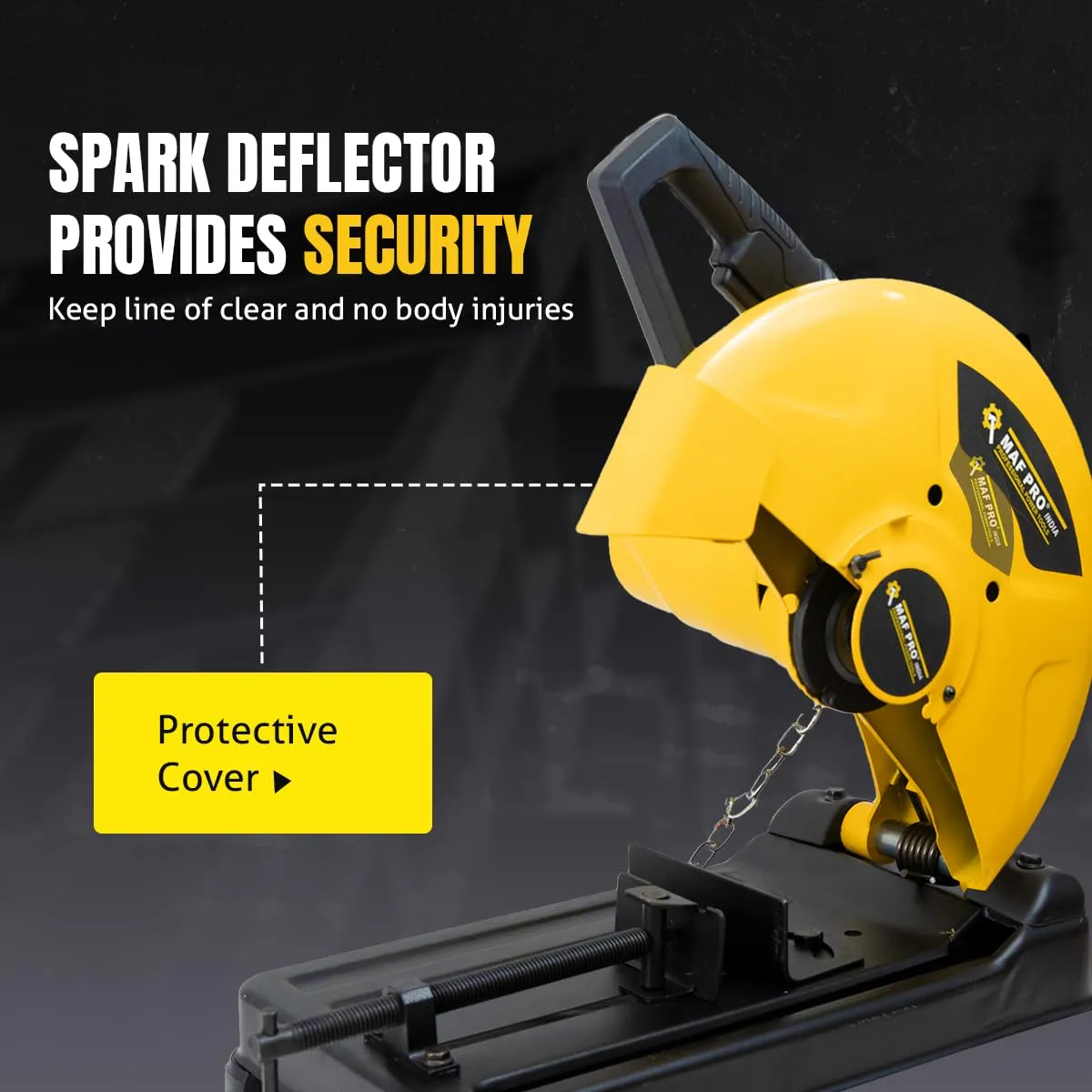 MAF PRO MCM22001 14 Inch Chop Saw Machine with Locking Chain & Variable Speed Control For Cutting Metal, Steel Pipe, Tmt, Rebars, Pvc Channels and Angles Metal Cutter (2200 W, 3900 Rpm, 355mm)