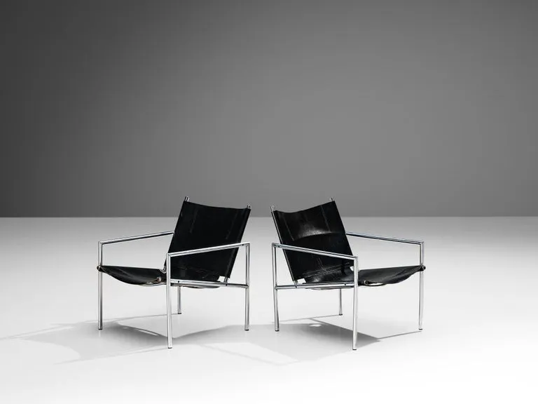 Martin Visser for 'T Spectrum Armchairs in Black Leather