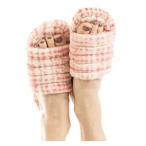 Pink Houndstooth Faux Fur Slippers