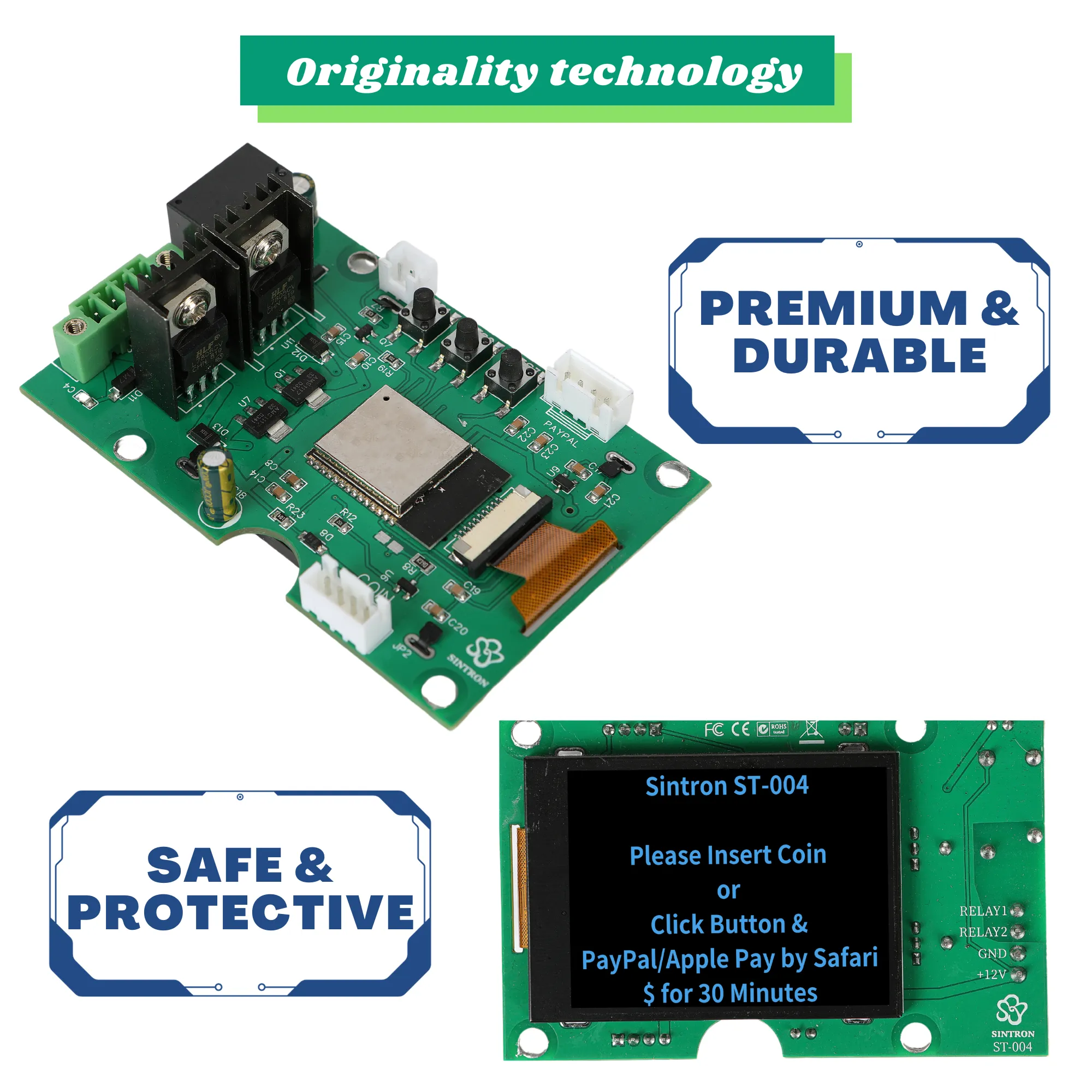 Sintron ST-004 110V~240V Coin & Mobile contactless Payment Operated Timer Control Power Box - Credit Card Apple Pay Google Pay PAYPAL Venmo Cash App STRIPE Square etc...(not limited)