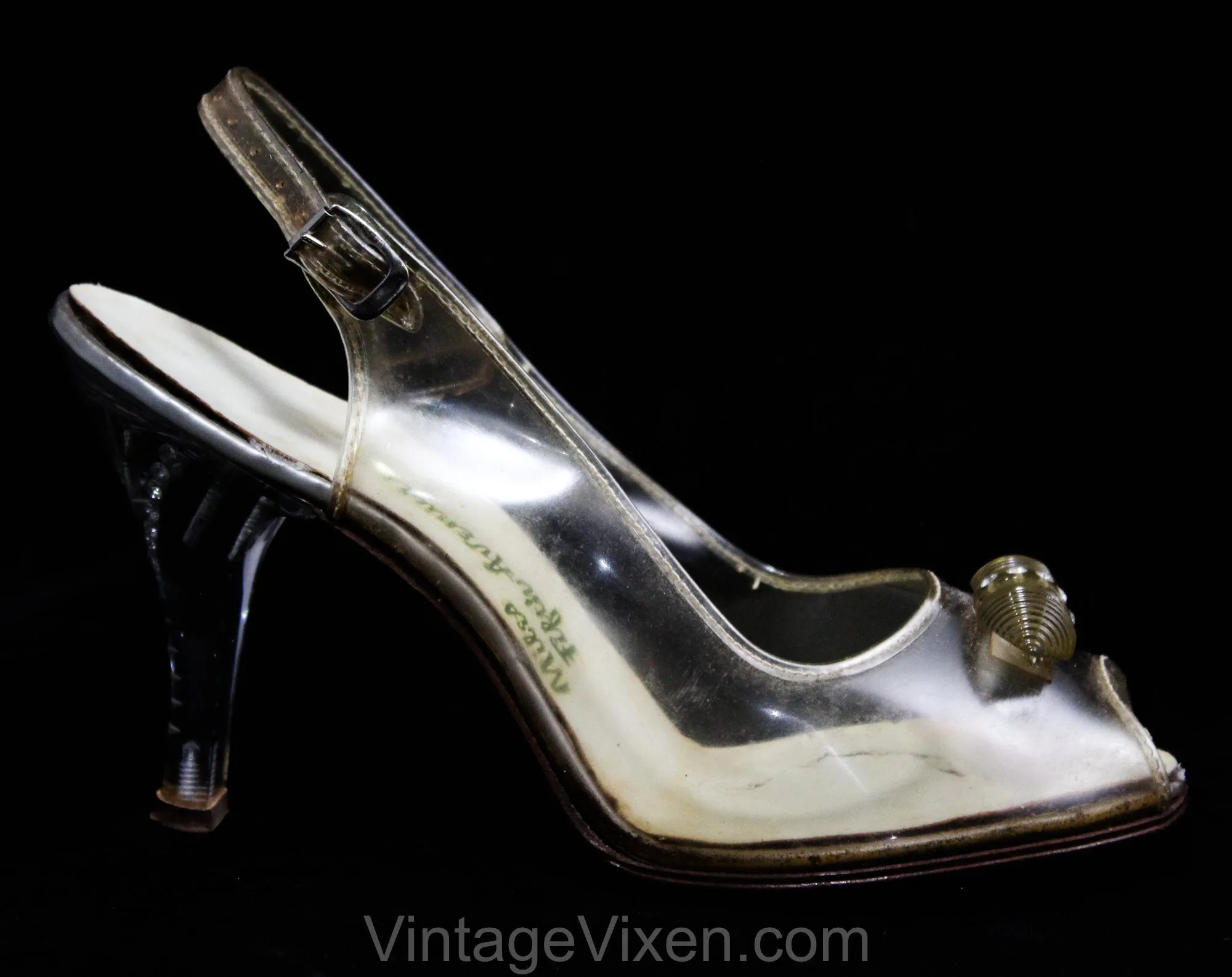 Size 5.5 Shoes - Glamour Girl 1950s Clear Lucite High Heels - Rhinestone Beehive Bows - 50s Peep Toe - Cinderella Glass Slippers - 5 1/2