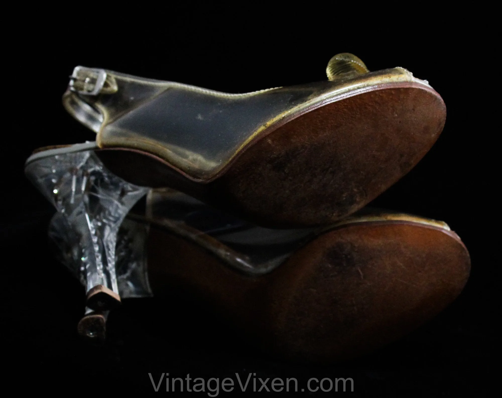Size 5.5 Shoes - Glamour Girl 1950s Clear Lucite High Heels - Rhinestone Beehive Bows - 50s Peep Toe - Cinderella Glass Slippers - 5 1/2