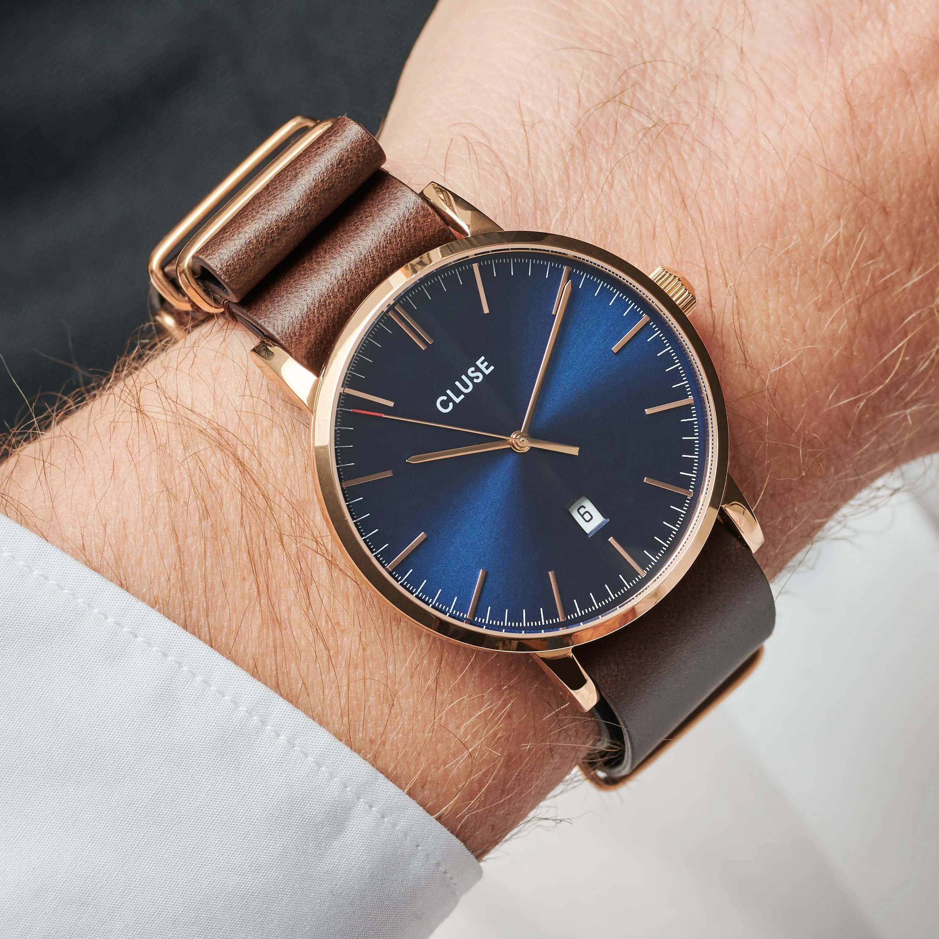 Strap 20 mm Nato Leather Brown, Rose Gold Colour