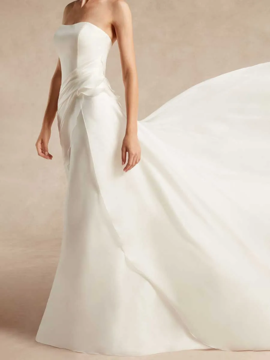 Strapless Corset Wedding Dress A-line Satin Simple