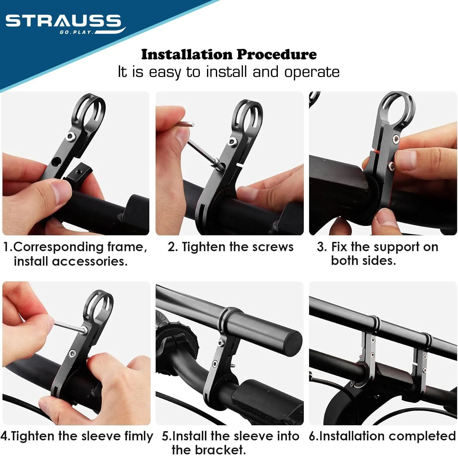 STRAUSS Cycle Handle Bar Extender | Lightweight Durable Bicycle Handle Bar Extension Bracket | Ideal for Holding Motorcycle & E-Bike Lamp Speedometer, GPS Phone | Cycling Accessories, (Black)
