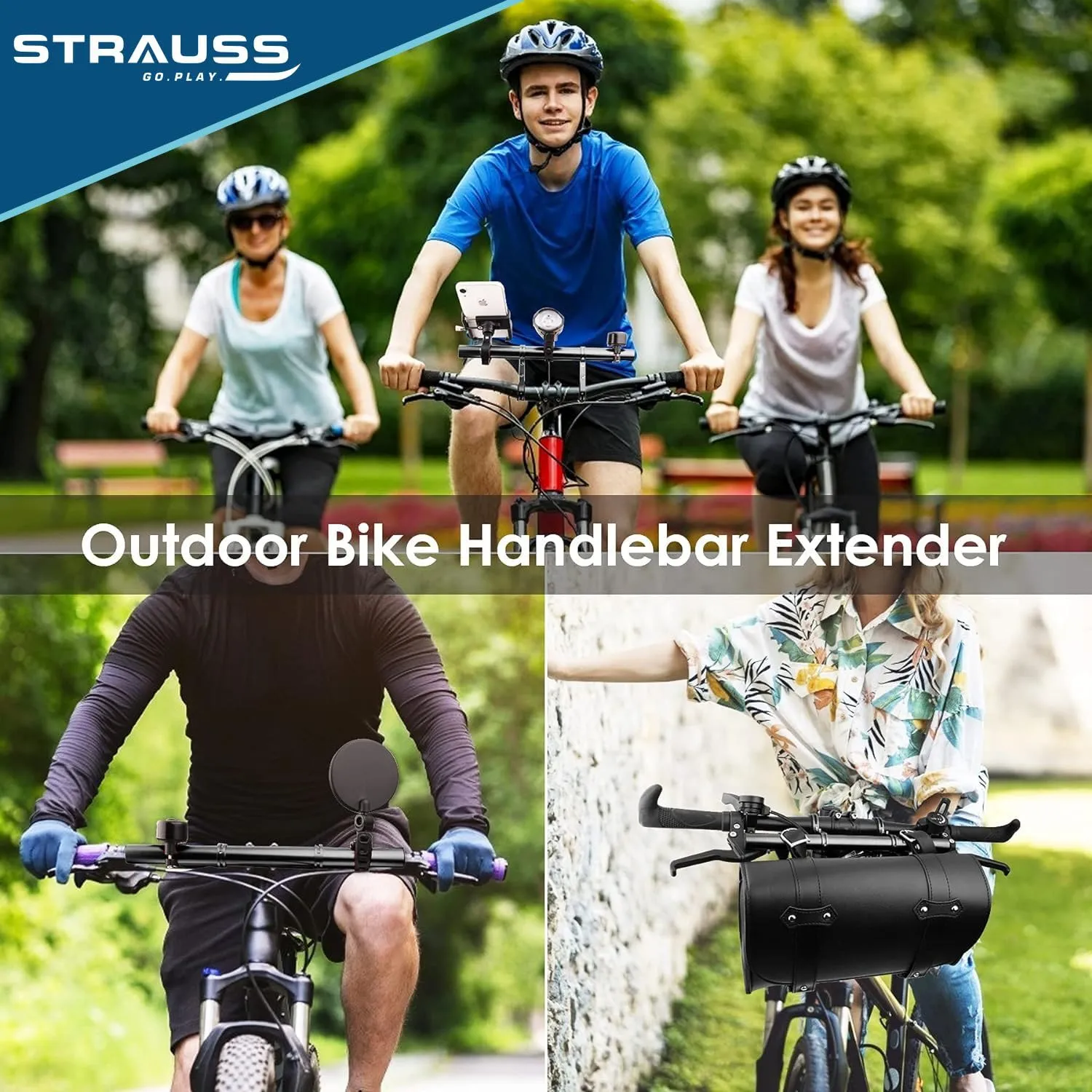 STRAUSS Cycle Handle Bar Extender | Lightweight Durable Bicycle Handle Bar Extension Bracket | Ideal for Holding Motorcycle & E-Bike Lamp Speedometer, GPS Phone | Cycling Accessories, (Black)