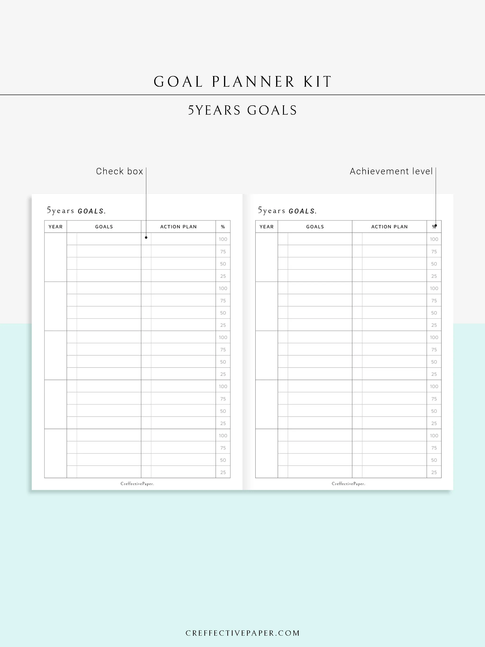 T101 | Goal Setting Planner Bundle Template for Business and Personal