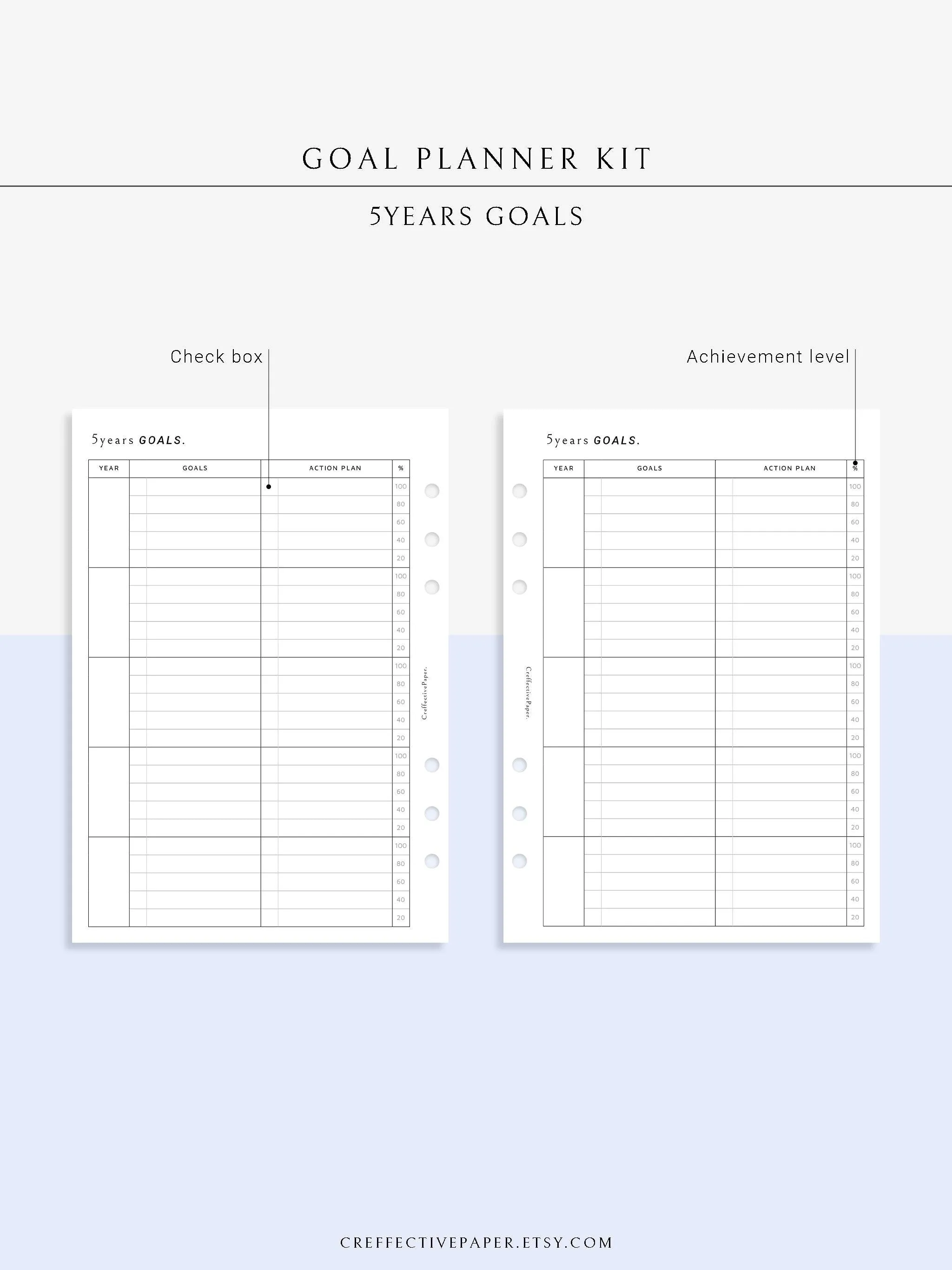 T101 | Goal Setting Planner Bundle Template for Business and Personal