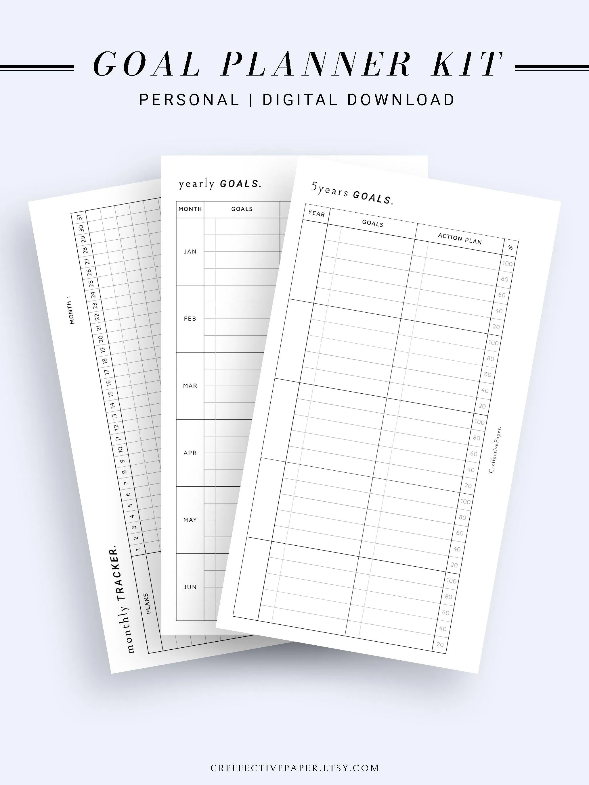 T101 | Goal Setting Planner Bundle Template for Business and Personal