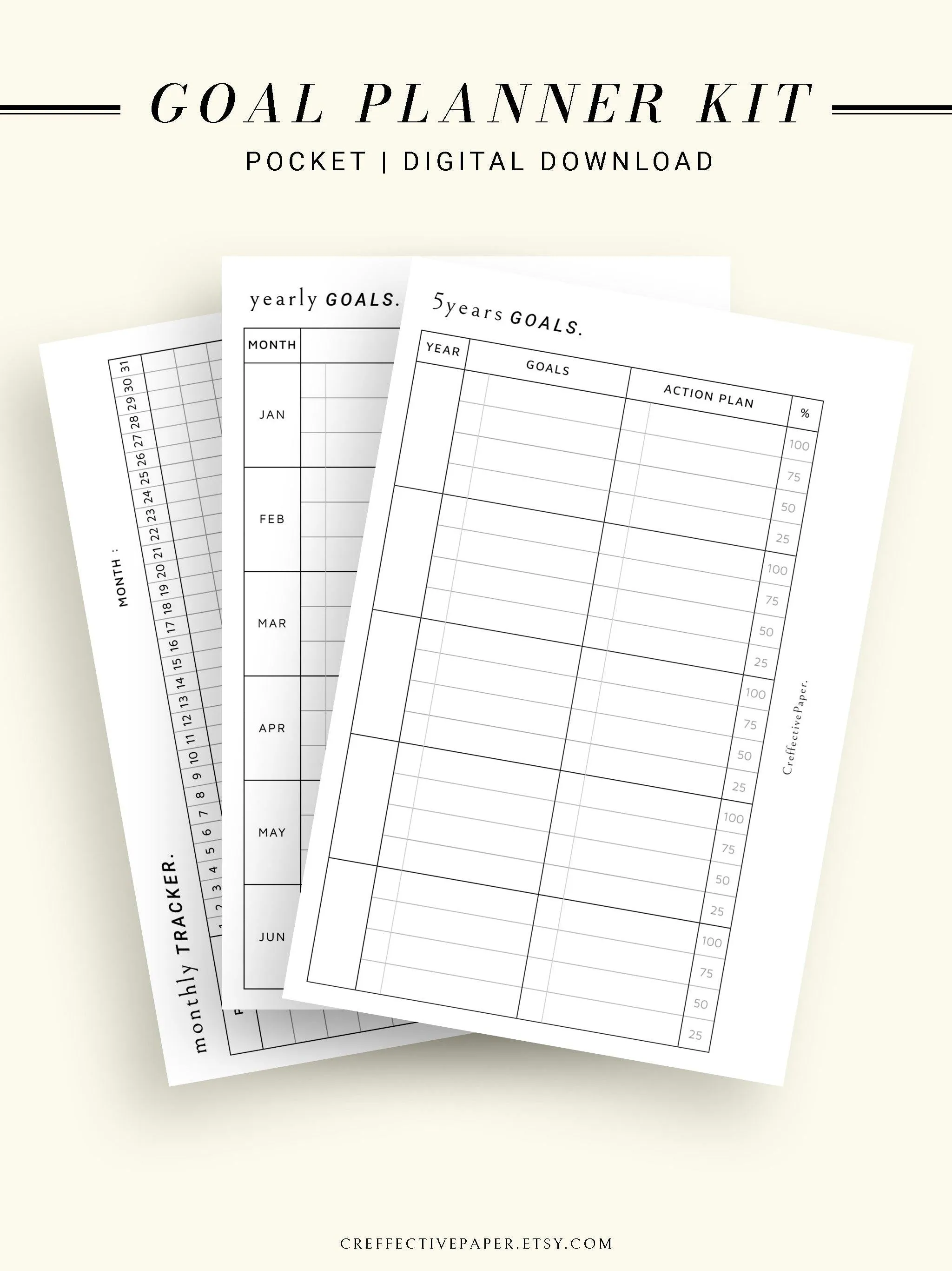 T101 | Goal Setting Planner Bundle Template for Business and Personal