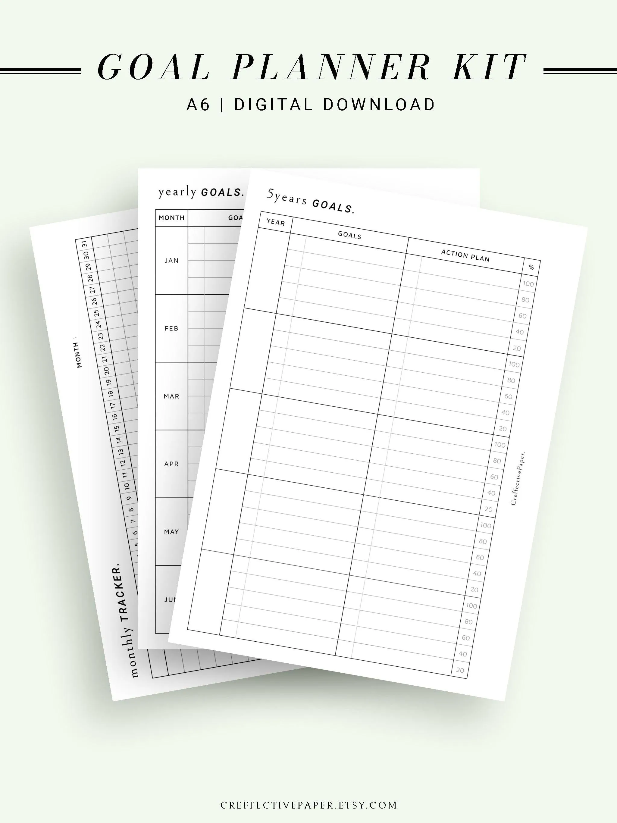 T101 | Goal Setting Planner Bundle Template for Business and Personal