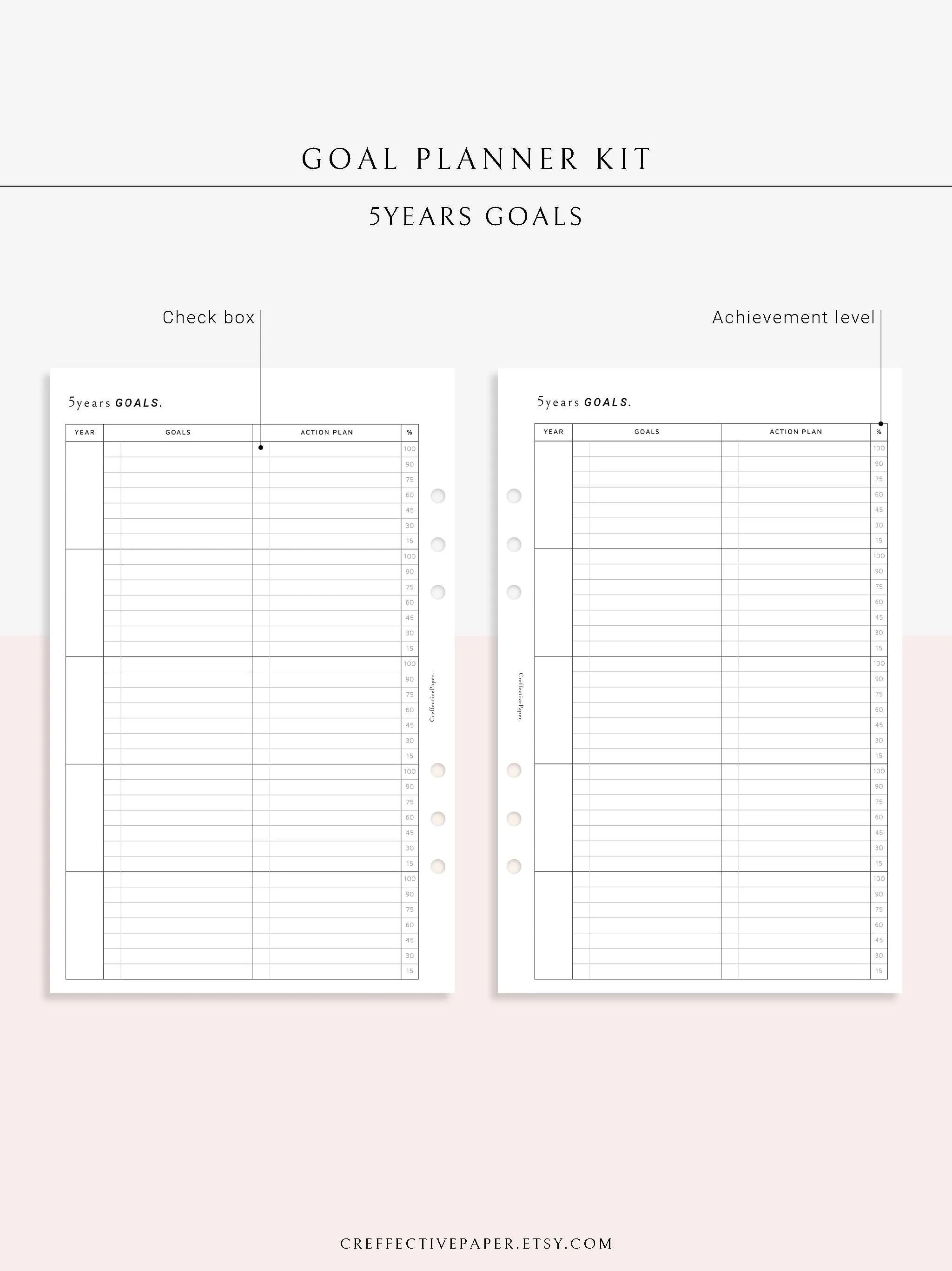 T101 | Goal Setting Planner Bundle Template for Business and Personal