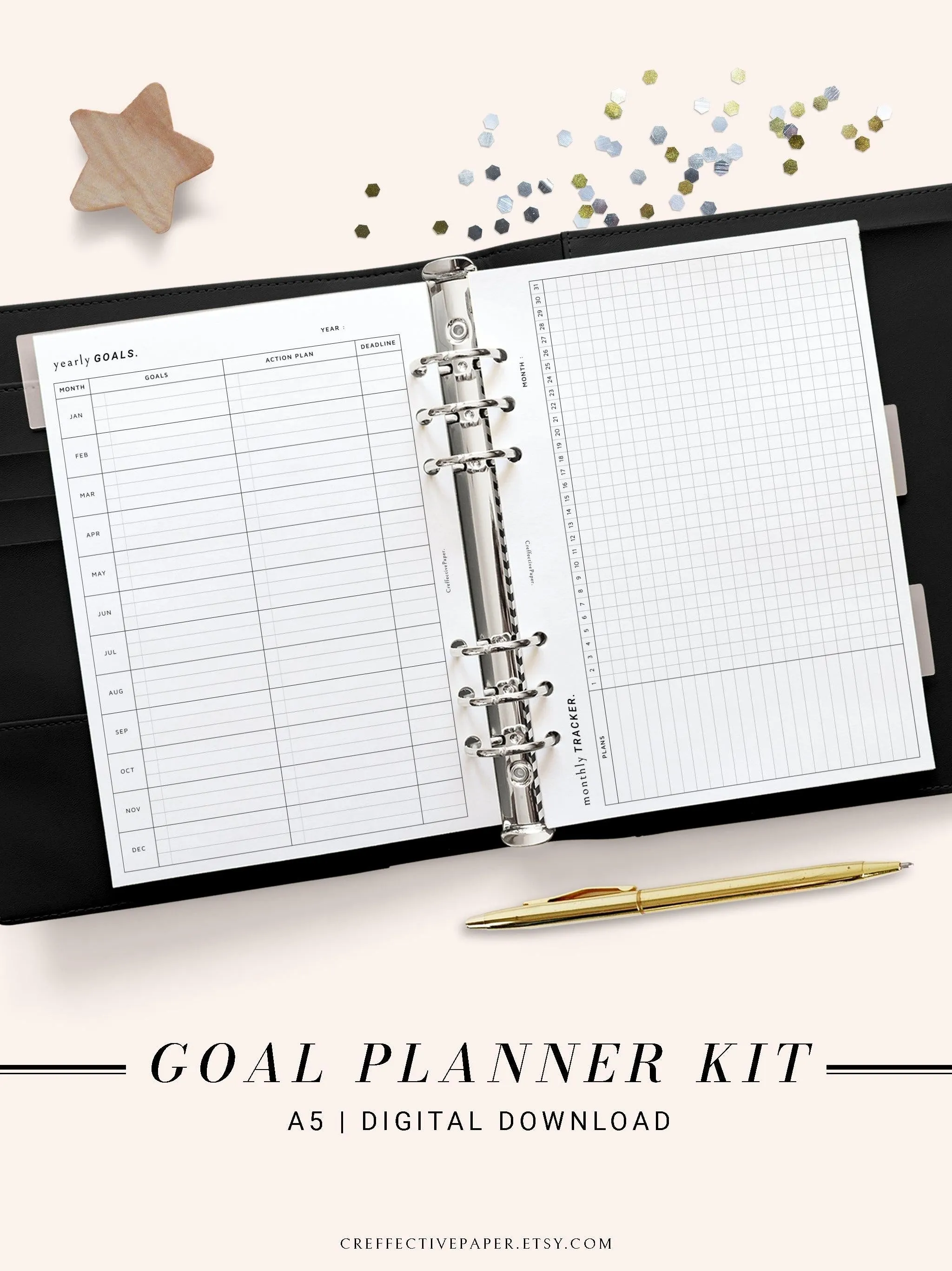 T101 | Goal Setting Planner Bundle Template for Business and Personal