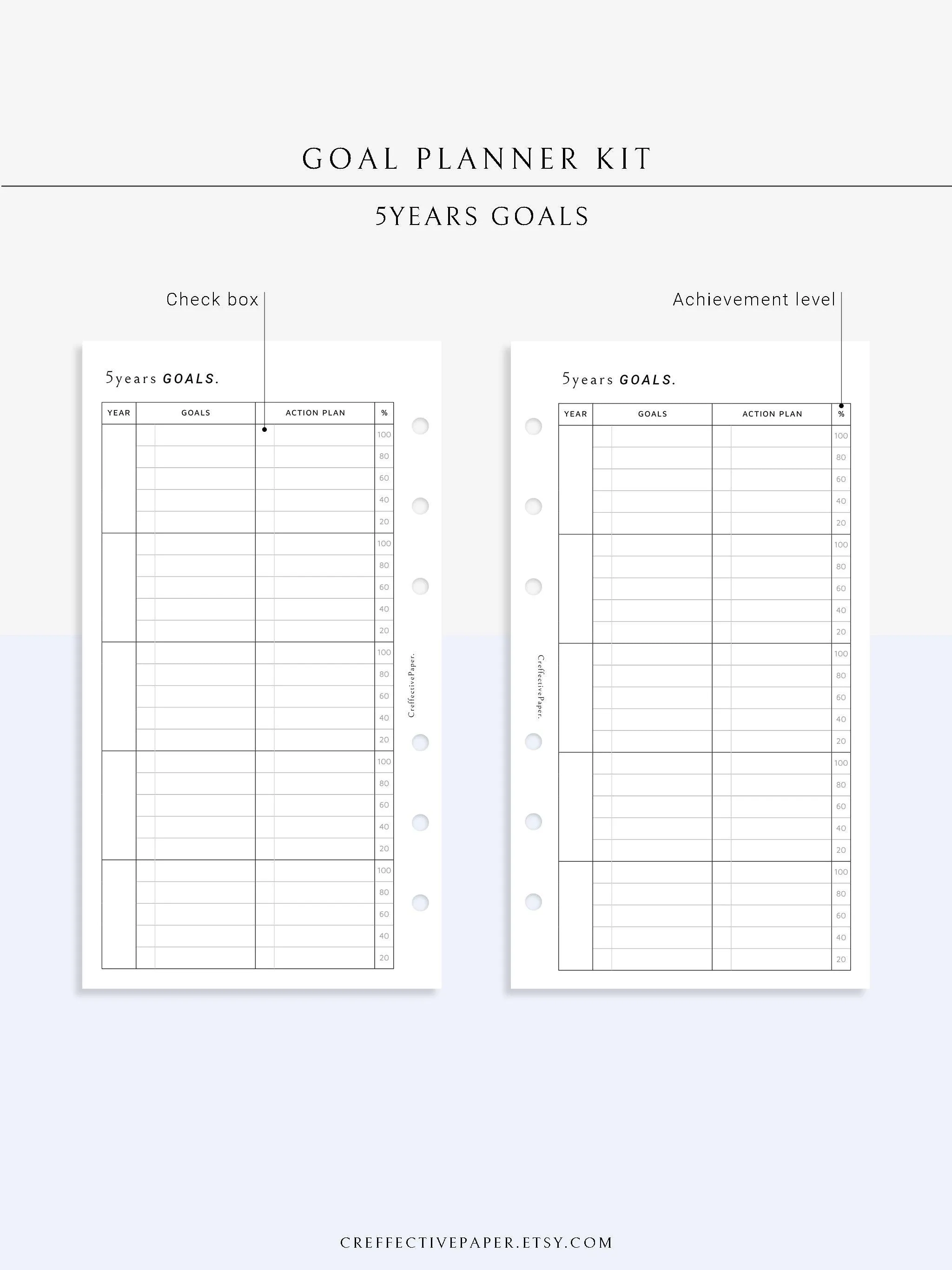 T101 | Goal Setting Planner Bundle Template for Business and Personal