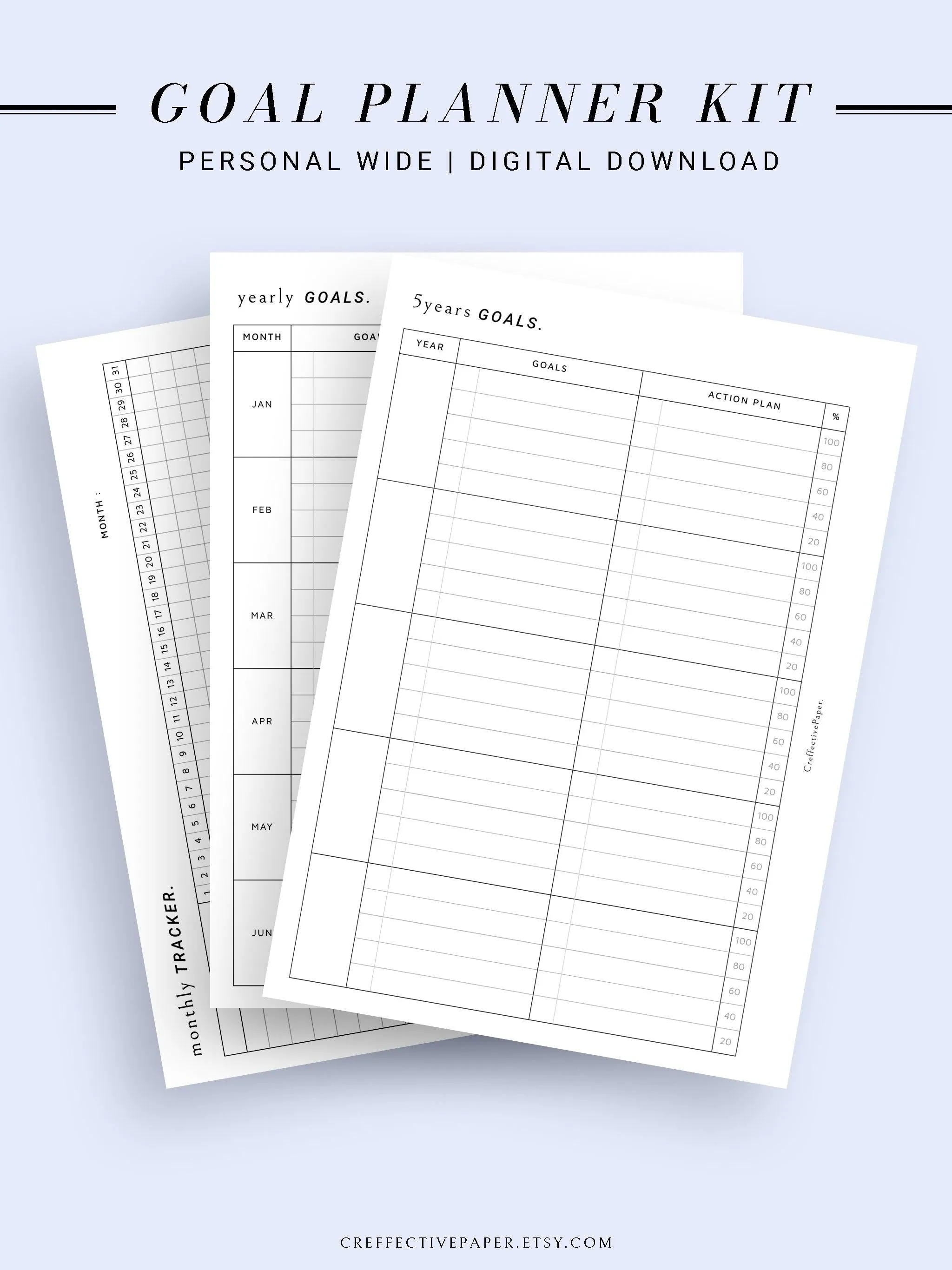 T101 | Goal Setting Planner Bundle Template for Business and Personal